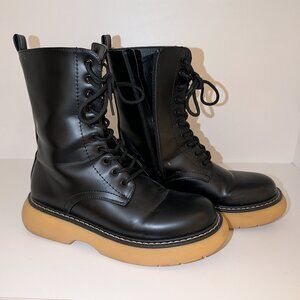 Faux Leather Retro Y2K 90s Skater Hiker Contrast Sole Black Biker Boots